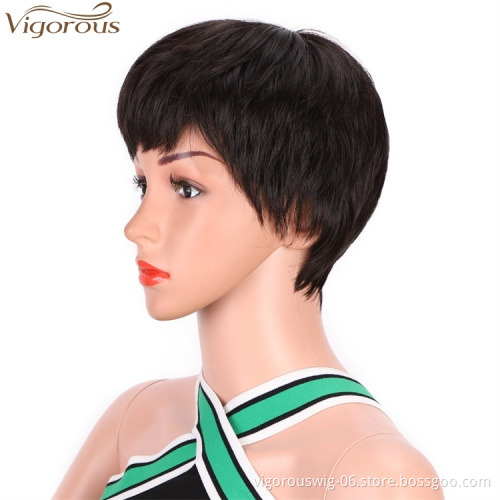 Vigorous Short Pixie Cut Wigs With Bangs Short Black Synthetic Hair Wig Natural Short Hairstyles For Black Women